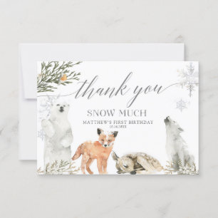 Carte De Remerciements Hiver Onederland Bois Animaux Anniversaire