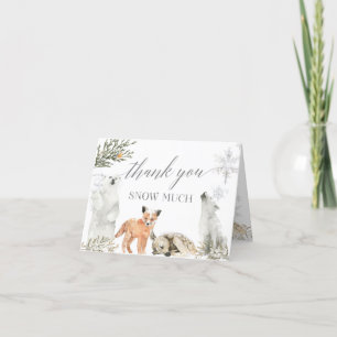 Carte De Remerciements Hiver Onederland Bois Animaux Anniversaire Plié
