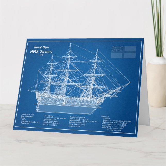 Carte De Remerciements HMS Victory - Plan de plan des navires ABD (Devant)