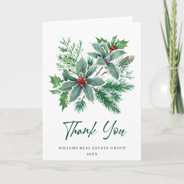 Carte De Remerciements Holiday Noël Holly Berry (Devant)