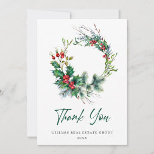 Carte De Remerciements Holly Berry Wreath Christmas Greeting Holiday