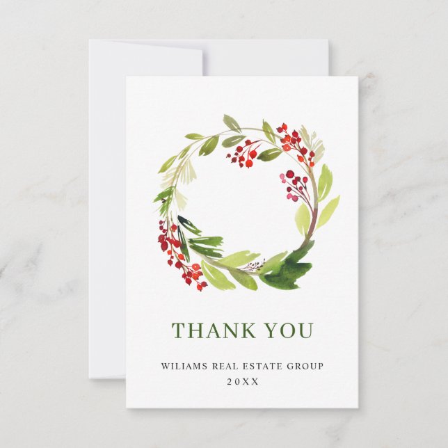 Carte De Remerciements Holly Berry Wreath Noël de Noël (Devant)