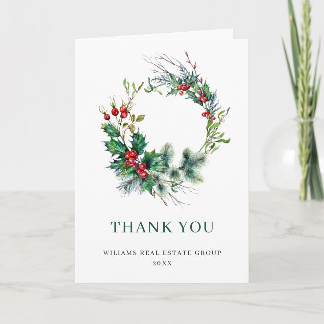 Carte De Remerciements Holly Berry Wreath Noël de Noël (Devant)