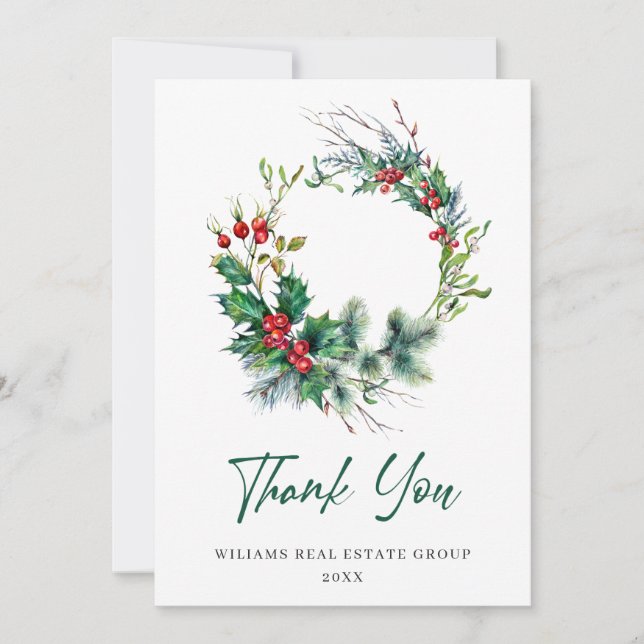Carte De Remerciements Holly Berry Wreath Noël de Noël (Devant)
