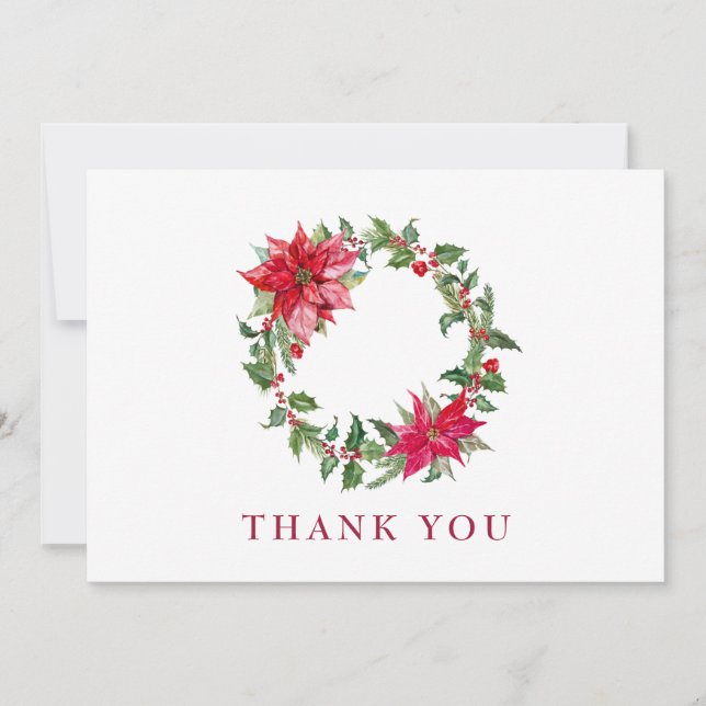 Carte De Remerciements Holly Poinsettia Christmas Wreath Corporate (Devant)