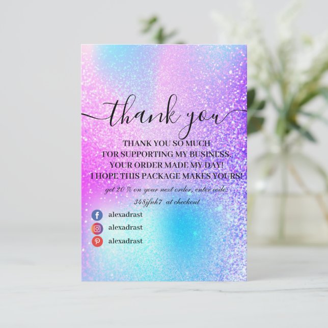 Carte de remerciements holographique moderne Rainb (Debout devant)