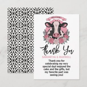 Carte De Remerciements Holy Cow I’m One Cowgirl 1st Birday Party