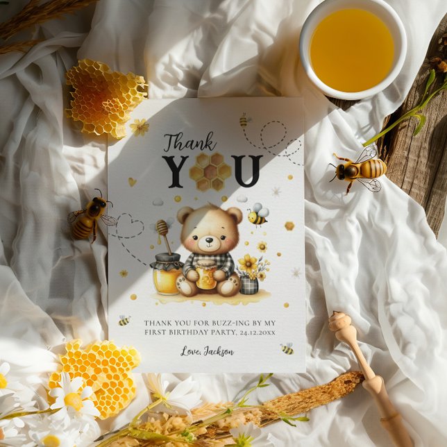 Carte De Remerciements Honey Bear Abee 1er anniversaire Sexe Neutre Jour  (Créateur téléchargé)