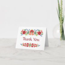 Carte de remerciements Hongrois Design Fleurs roug