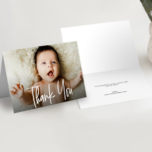 Carte De Remerciements Horizontal Baby Photo Modern Handlettering script