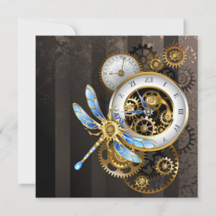 Carte De Remerciements Horloge à vapeur avec libellule mécanique