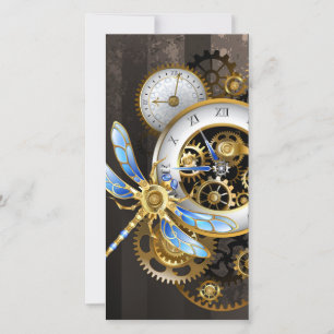 Carte De Remerciements Horloge à vapeur avec libellule mécanique