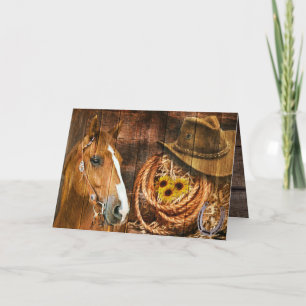 Carte De Remerciements Horse Cowboy Casquette Lasso Sunflower Rustic Barq