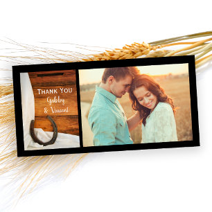 Carte De Remerciements Horseshoe and Satin Western Barn Wedding Thank You