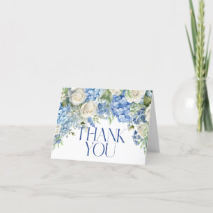 Carte De Remerciements Hortensia Bleu Roses Blanches Floral Aquarelle