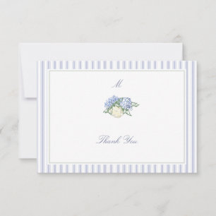 Carte De Remerciements Hortensia Rayures Formelles Mariage Classique Côté
