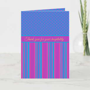 Carte De Remerciements Hospitality Thanks Card : Magenta et Motifs bleus