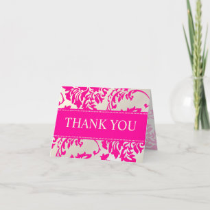 Carte De Remerciements Hot Pink and Pearl Damask Thank You/DIY text