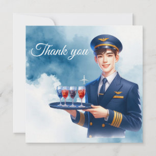 Carte De Remerciements Hôtesse de l'air servant des boissons