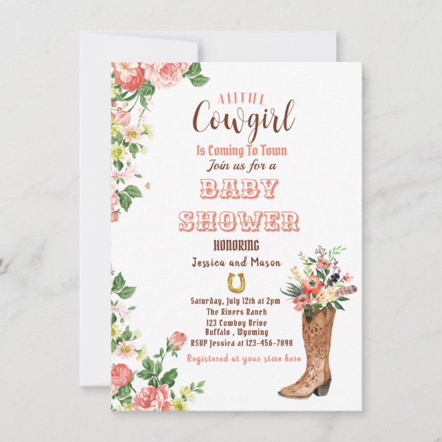 Carte De Remerciements Howdy, C'est une poupée Baby shower de fille Invit (Devant)