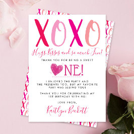 Carte De Remerciements Hugs & Kisses (XOXO) Valentine's Day 1st Birthday