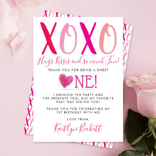 Carte De Remerciements Hugs & Kisses (XOXO) Valentine's Day 1st Birthday