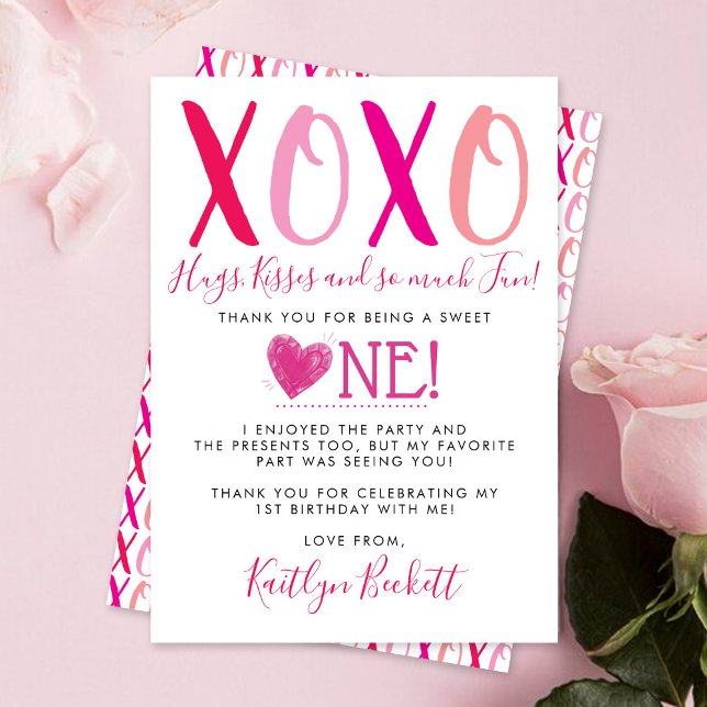 Carte De Remerciements Hugs & Kisses (XOXO) Valentine's Day 1st Birthday (Créateur téléchargé)