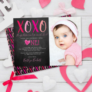 Carte De Remerciements Hugs & Kisses (XOXO) Valentine's Day 1st Birthday