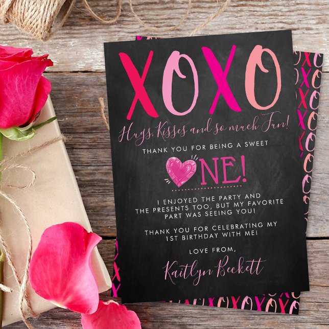 Carte De Remerciements Hugs & Kisses (XOXO) Valentine's Day 1st Birthday (Créateur téléchargé)