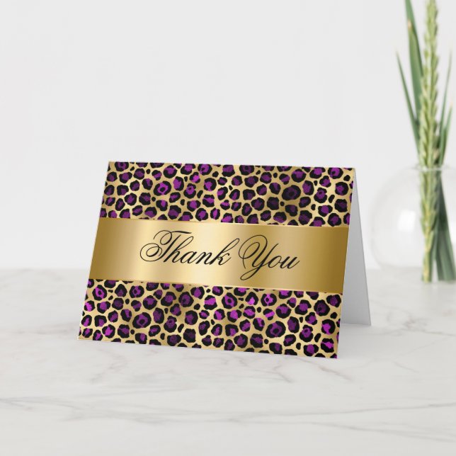Carte De Remerciements Huile d'or violet et crème de léopard noir (Devant)