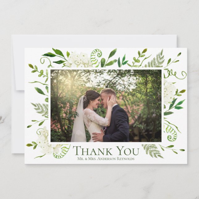 Carte De Remerciements Hydrangea Blanc Floral Photo Mariage plat (Devant)