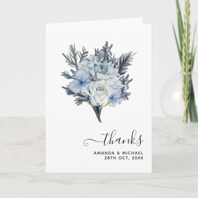 Carte De Remerciements Hydrangea Bleu et Lavande Lumière Mariage Photo Th (Devant)