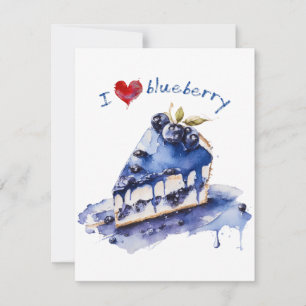 Carte De Remerciements I Love Blueberry TShirt, Blueberry Cake Aquarelle