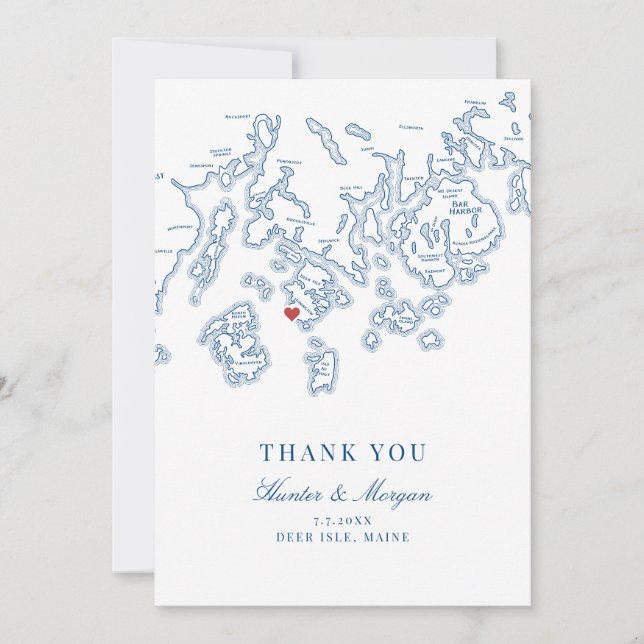 Carte De Remerciements Île de Deer dans le Maine Mariage Plat (Devant)