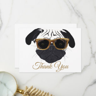 Carte De Remerciements Illustration de chien de Carlin de lunettes dorées