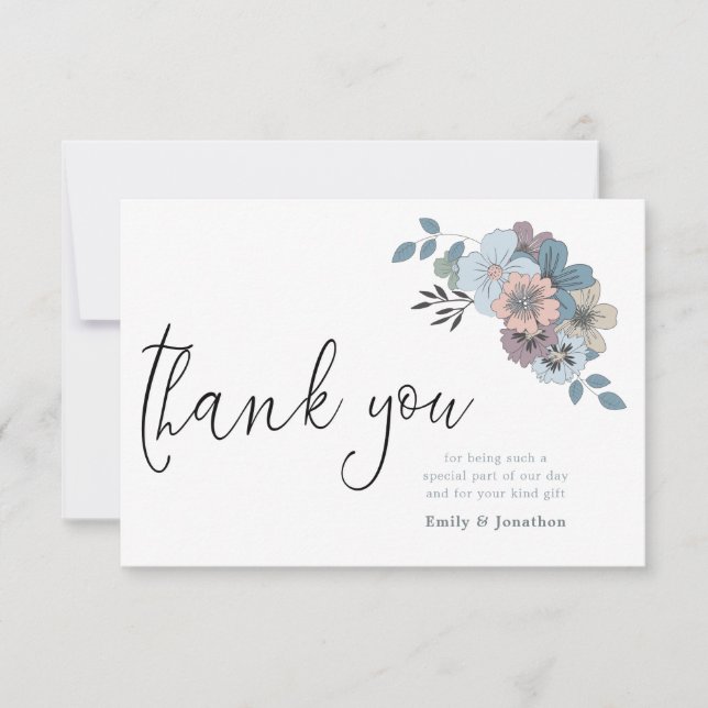 Carte De Remerciements Illustration de fleurs en bleu poussiéreux Photo d (Devant)