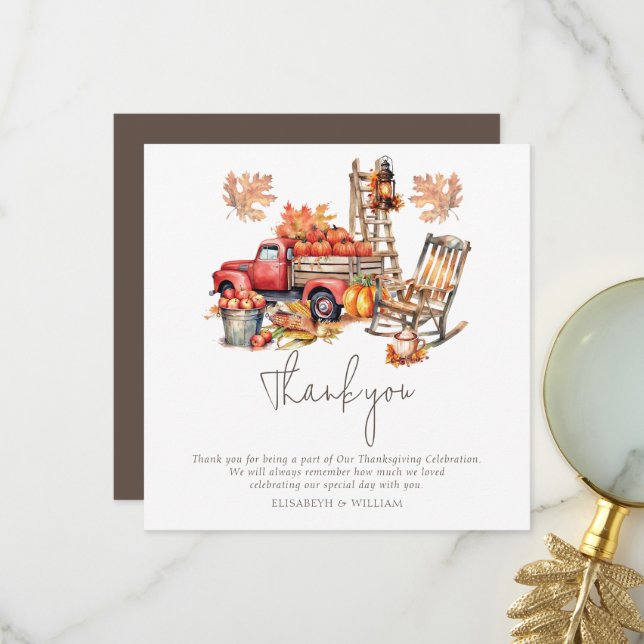 Carte De Remerciements Illustration de l'aquarelle de Thanksgiving (Devant/Arrière en situation)