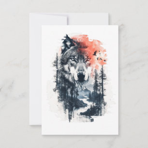 Carte De Remerciements Illustration Duo Tone Wolf
