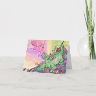 Carte De Remerciements Illustration Imaginaire Lizard Pink Flying Unicorn