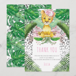 Carte De Remerciements Illustration Lion Girl Safari Anniversaire I Baptê
