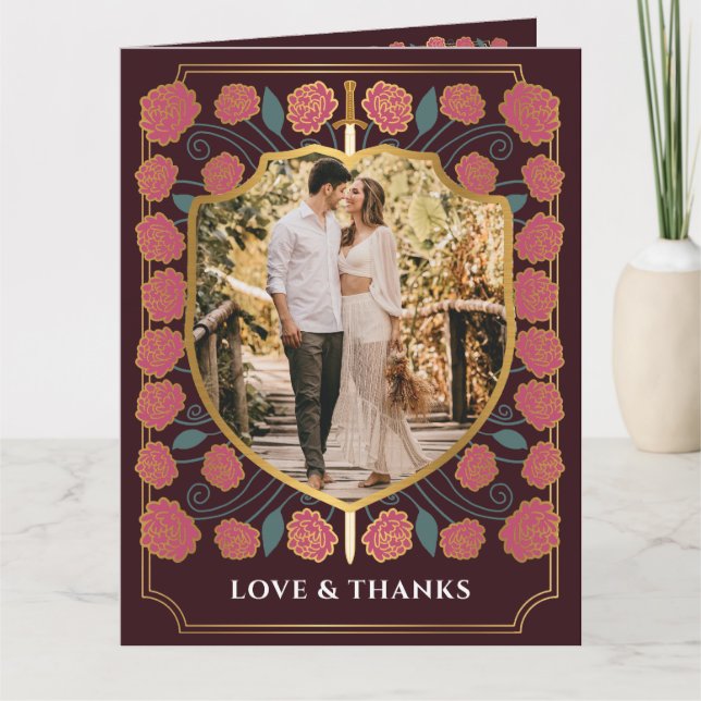 Carte De Remerciements Imaginaire médiéval de l'épée et du bouclier Maria (Devant)