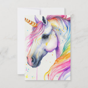 Carte De Remerciements Imaginaire Rainbow Watercolor licorne
