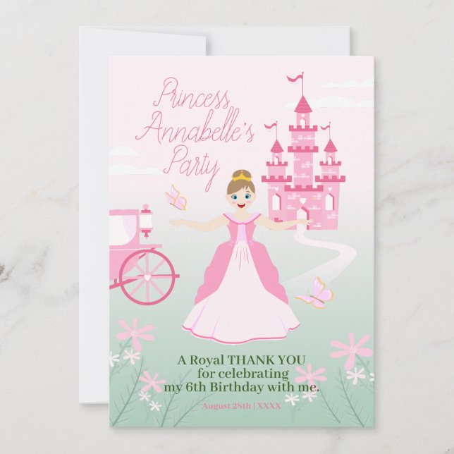 Carte De Remerciements Imaginaire rose princesse fête d'anniversaire (Devant)