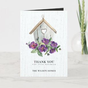 CARTE DE REMERCIEMENTS IMMOBILIER EN BOIS BLANC FLORAL BIRDHOUSE REALTOR