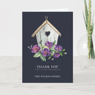 CARTE DE REMERCIEMENTS IMMOBILIER FLORAL RUSTIQUE NAVY BIRDHOUSE REALTOR