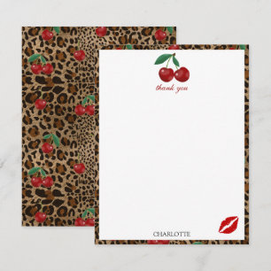 Carte De Remerciements Impression d'animal Léopard Guépard à motif Cerise