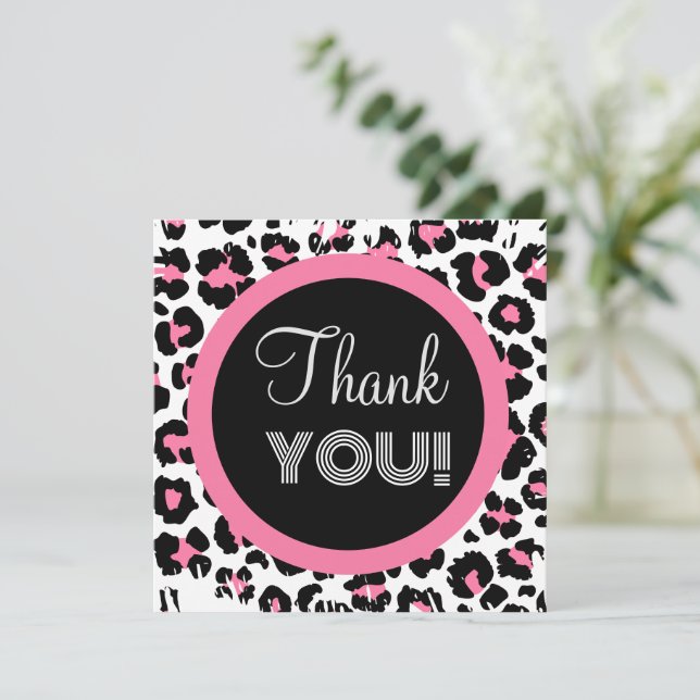 Carte De Remerciements Impression guépard rose noir et blanc personnalisé (Debout devant)
