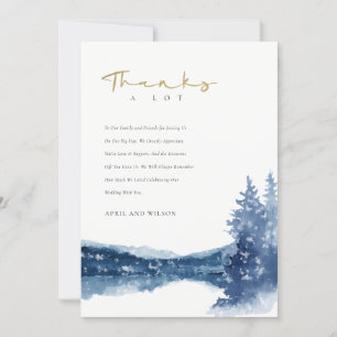 CARTE DE REMERCIEMENTS INDIGO INK BLUE MOUNTAIN LAKE PINE SNOW MARIAGE