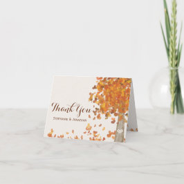 Carte De Remerciements Initiales de l'arbre sculpté Mariage de automne Me