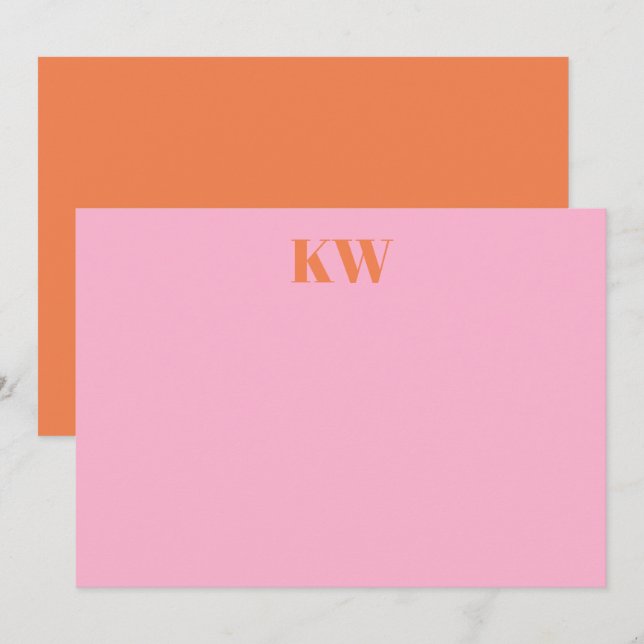 Carte De Remerciements Initiales du Monogramme rose moderne personnalisée (Devant / Derrière)
